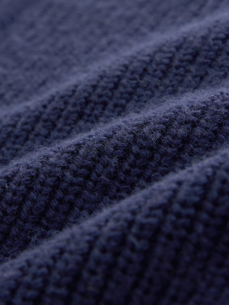 Navy Blue Relaxed Fit Ribbed Zip Through Cardigan with Wool - Image 7 of 7 Navy Blue Relaxed Fit Ribbed Zip Through Cardigan with Wool - Image 7 of 7