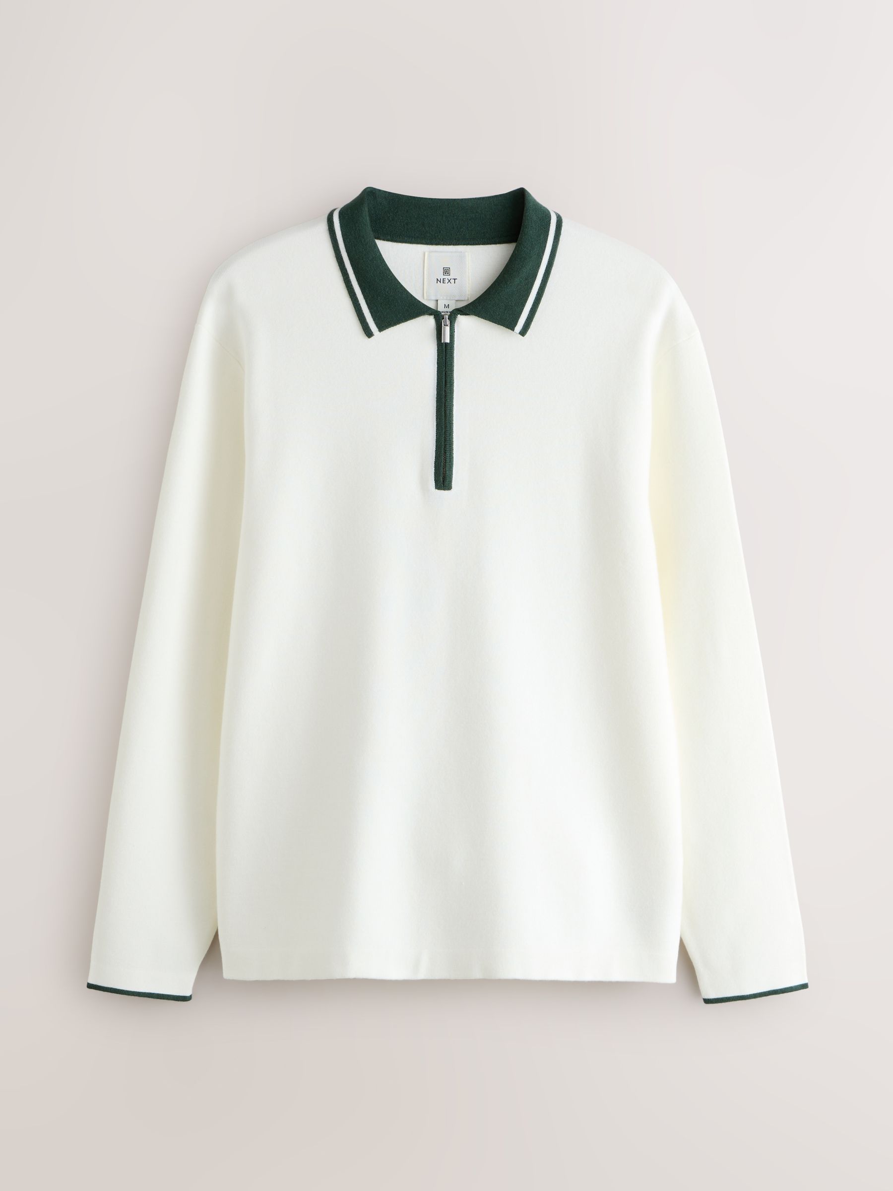 Buy Ecru White/Green Zip Neck N. Premium Regular Fit Premium Mid