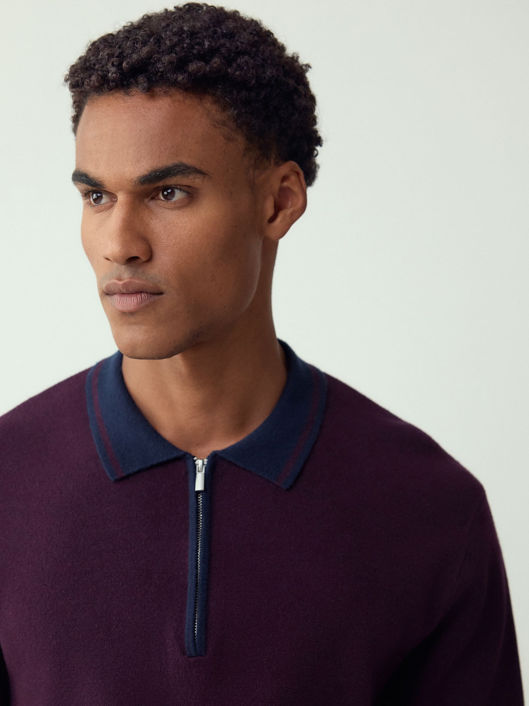 Buy Purple/Navy Blue Zip Neck N. Premium Regular Fit Premium Mid