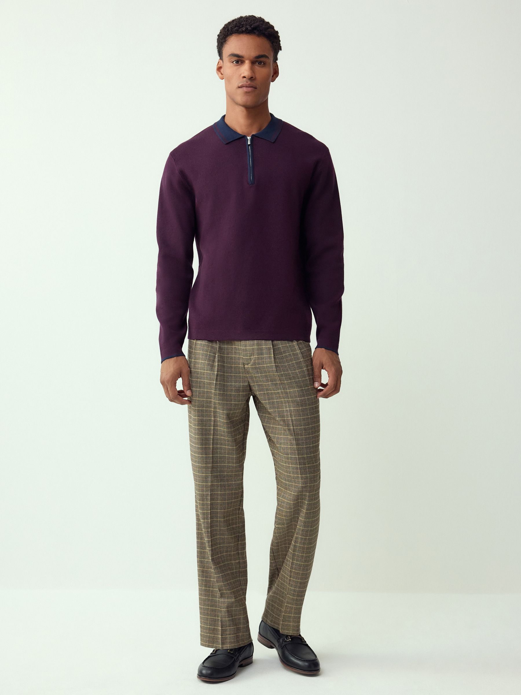 Buy Purple/Navy Blue Zip Neck N. Premium Regular Fit Premium Mid