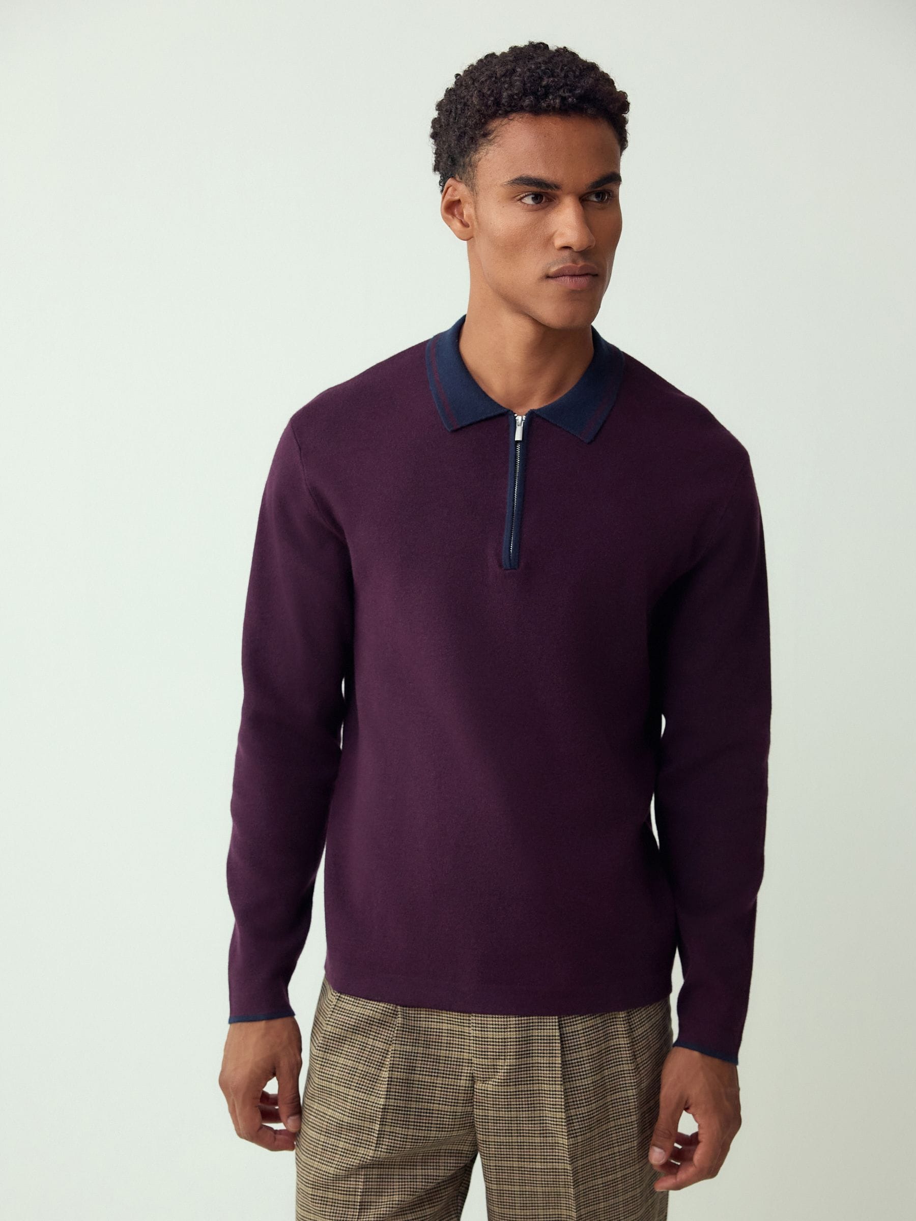 Buy Purple/Navy Blue Zip Neck N. Premium Regular Fit Premium Mid