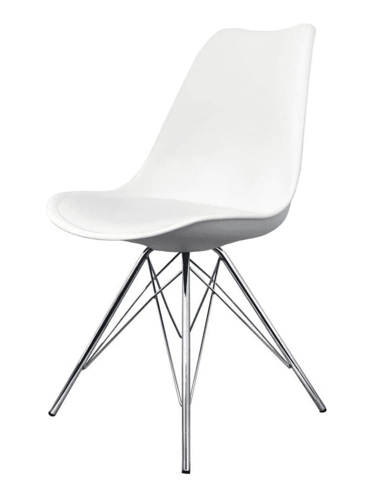 Fusion Living White Soho Plastic Dining Chairs Chrome Leg Set of 2 - Image 2 of 6