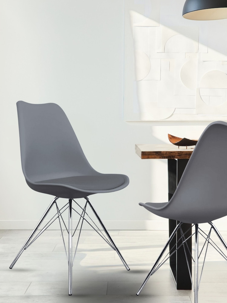 Fusion Living Dark Grey Soho Plastic Dining Chair with Squared Light Wood Chrome Leg Legs - Image 1 of 6