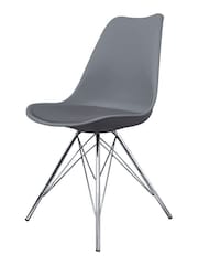Fusion Living Dark Grey Soho Plastic Dining Chair with Squared Light Wood Chrome Leg Legs - Image 2 of 6