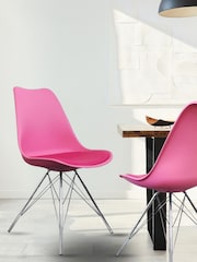 Fusion Living Bright Pink Soho Plastic Dining Chair Chrome Leg Set of 2 - Image 1 of 6