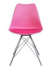 Fusion Living Bright Pink Soho Plastic Dining Chair Chrome Leg Set of 2 - Image 3 of 6