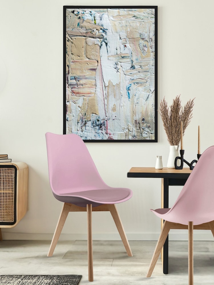 Fusion Living Blush Pink Soho Plastic Dining Chair with Squared Light Wood Light Wood Leg Legs - Image 1 of 6