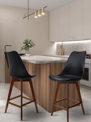 Fusion Living Black Soho Plastic Bar Stool with Dark Wood Legs - Image 1 of 6