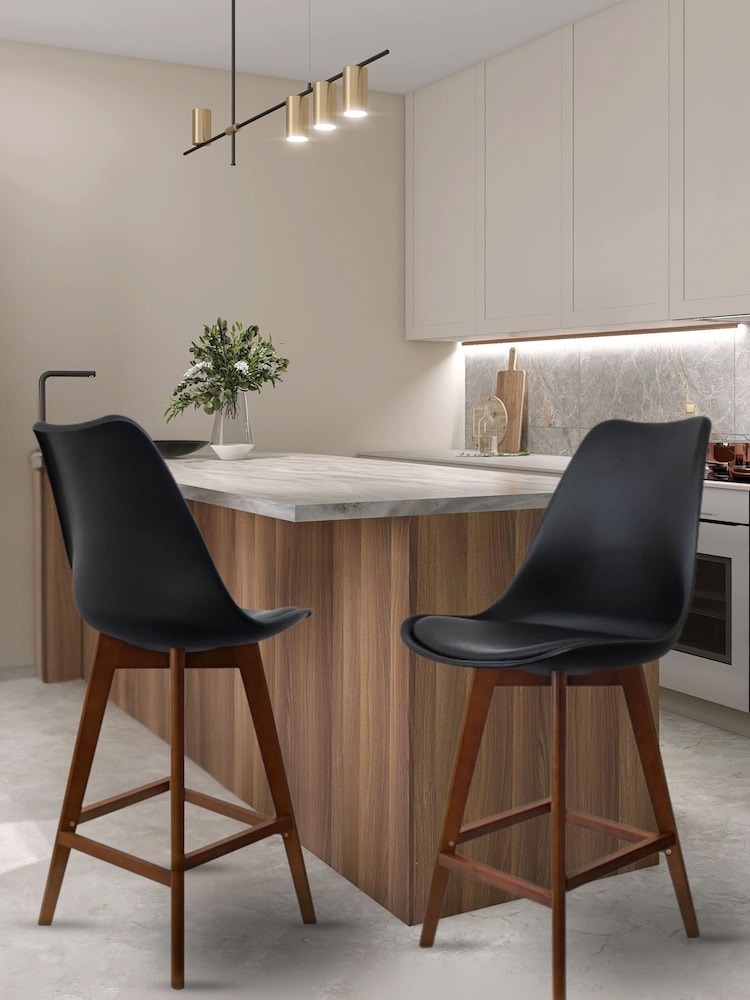 Fusion Living Black Soho Plastic Bar Stool with Dark Wood Legs - Image 1 of 6