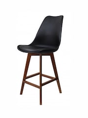 Fusion Living Black Soho Plastic Bar Stool with Dark Wood Legs - Image 2 of 6