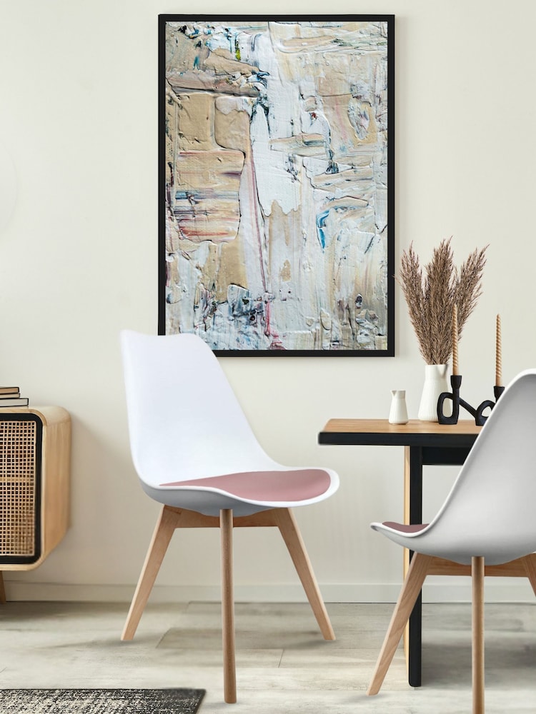 Fusion Living Blush Pink/White Soho Plastic Dining Chair Light Wood Leg Set of 2 - Image 1 of 6