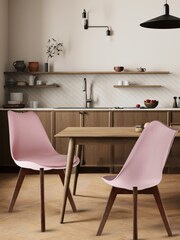 Fusion Living Blush Pink Soho Plastic Dining Chair Dark Wood Leg Set of 2 - Image 1 of 6