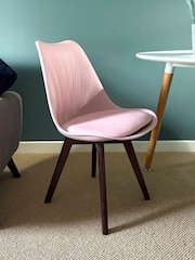 Fusion Living Blush Pink Soho Plastic Dining Chair Dark Wood Leg Set of 2 - Image 8 of 8
