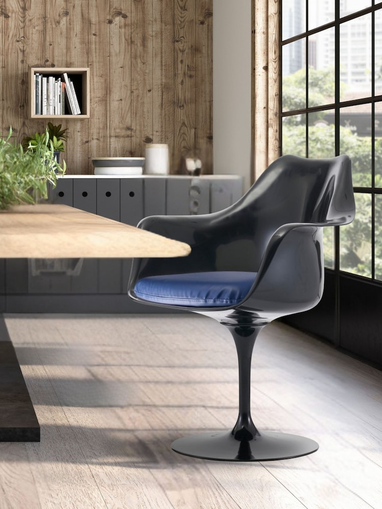 Fusion Living Navy Faux Tulip Single Armchair with Luxurious Cushion - Image 1 of 6