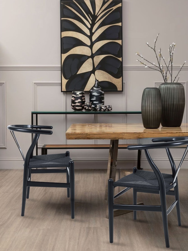 Fusion Living Midnight Black Wishbone Dining Chair - Image 1 of 6