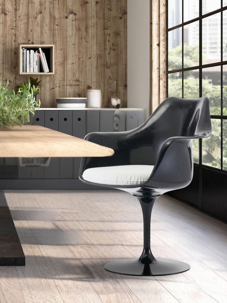 Fusion Living White Faux Tulip Single Armchair with Luxurious Cushion - Image 1 of 6