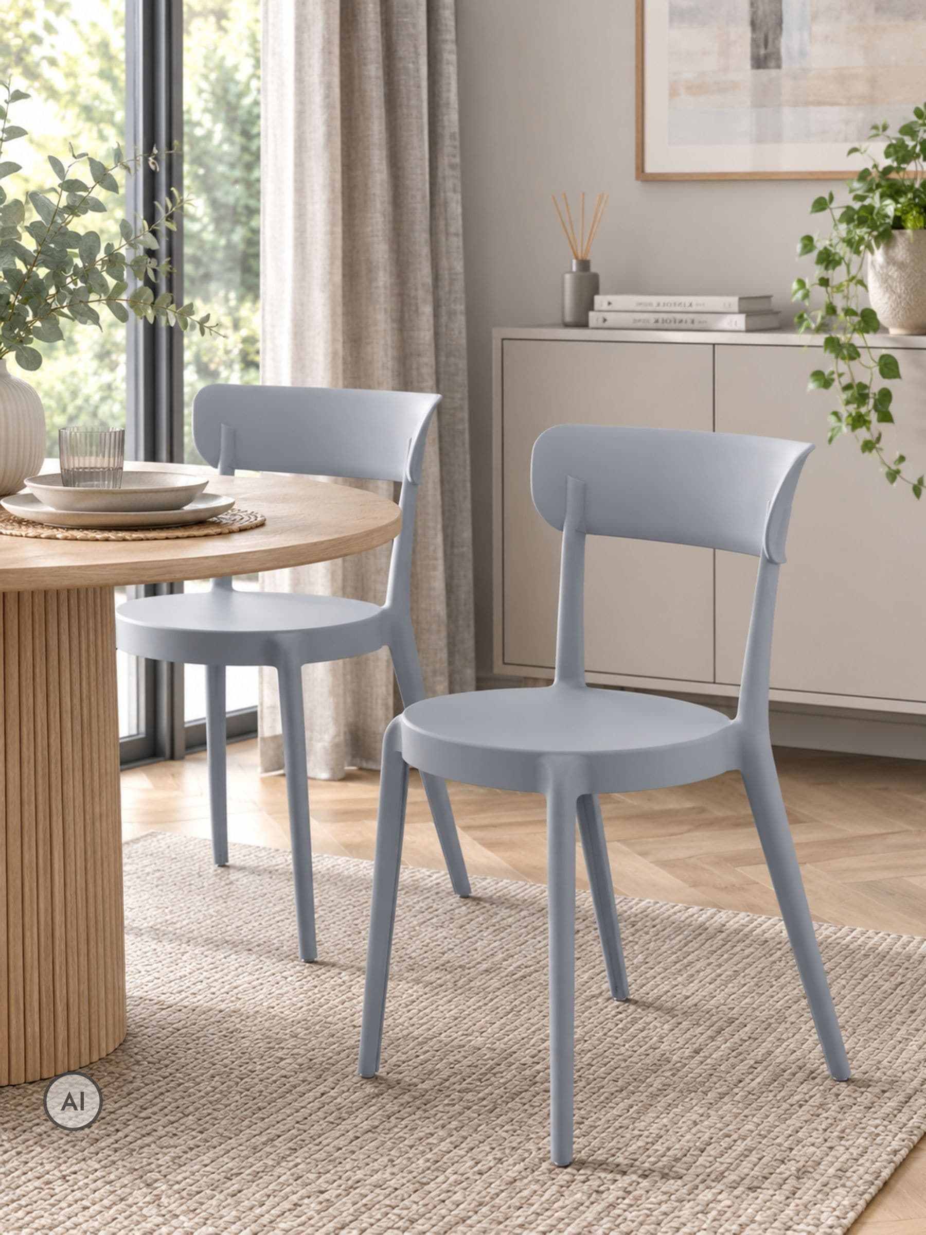 Fusion Living Unisex Light Grey Bistro Plastic Dining Chair Set Of 2 - Image 1