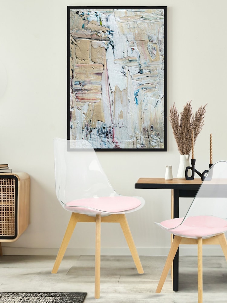 Fusion Living Blush Pink Soho Clear Plastic Dining Chair with Squared Light Light Wood Leg Wood Legs - Image 1 of 6