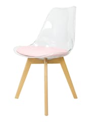 Fusion Living Blush Pink Soho Clear Plastic Dining Chair with Squared Light Light Wood Leg Wood Legs - Image 2 of 6