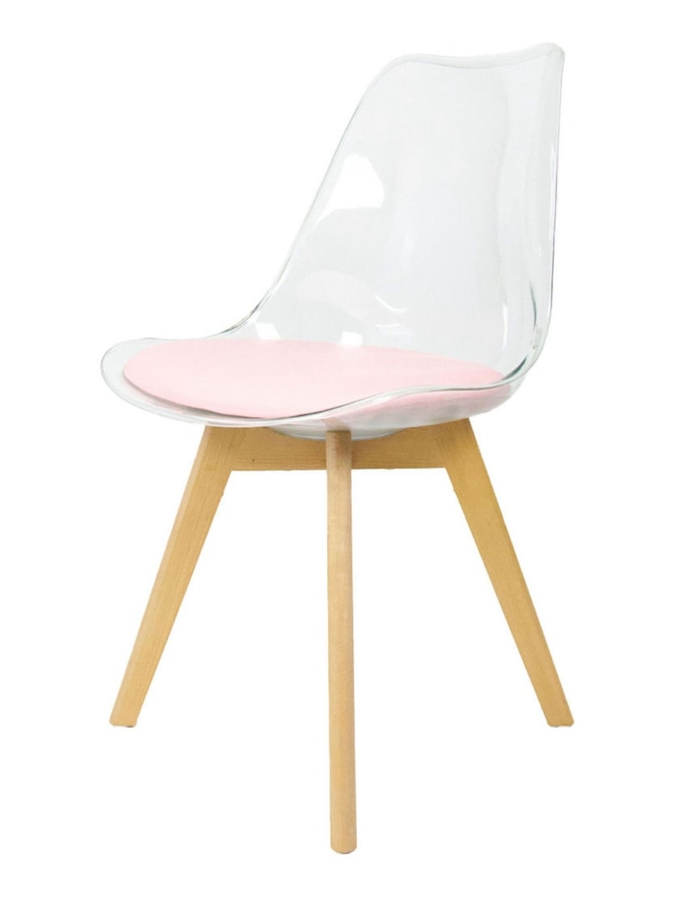 Fusion Living Blush Pink Soho Clear Plastic Dining Chair with Squared Light Light Wood Leg Wood Legs - Image 2 of 6