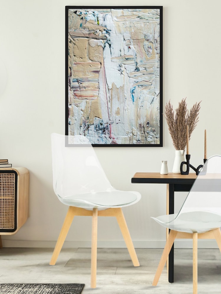 Fusion Living Light Grey Soho Clear Plastic Dining Chair with Squared Light Light Wood Leg Wood Legs - Image 1 of 6