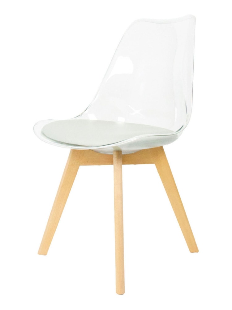 Fusion Living Light Grey Soho Clear Plastic Dining Chair with Squared Light Light Wood Leg Wood Legs - Image 2 of 6