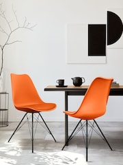 Fusion Living Orange Soho Plastic Dining Chair with Squared Light Wood Black Leg Legs - Image 1 of 6