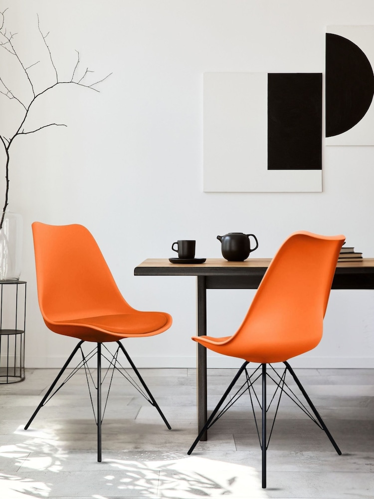 Fusion Living Orange Soho Plastic Dining Chair with Squared Light Wood Black Leg Legs - Image 1 of 6