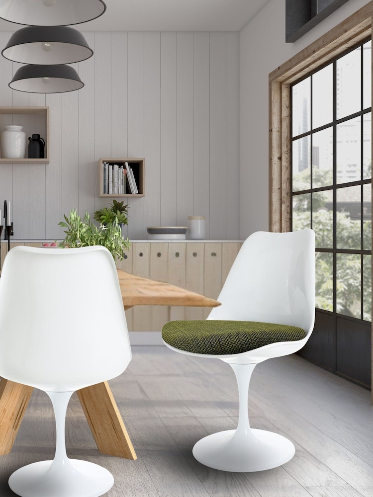 Fusion Living Olive Weave Tulip Set of 2 Dining Chair with PU Cushion - Image 1 of 5