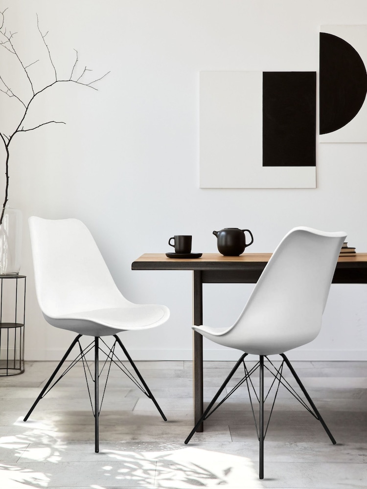 Fusion Living White Soho Plastic Dining Chairs Black Leg Set of 2 - Image 1 of 6