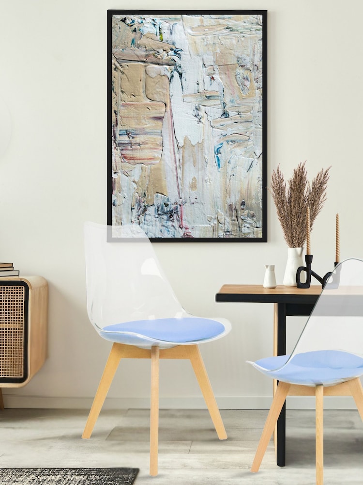 Fusion Living Blue Soho Clear Plastic Dining Chair with Squared Light Light Wood Leg Wood Legs - Image 1 of 6