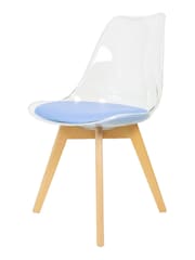 Fusion Living Blue Soho Clear Plastic Dining Chair with Squared Light Light Wood Leg Wood Legs - Image 2 of 6