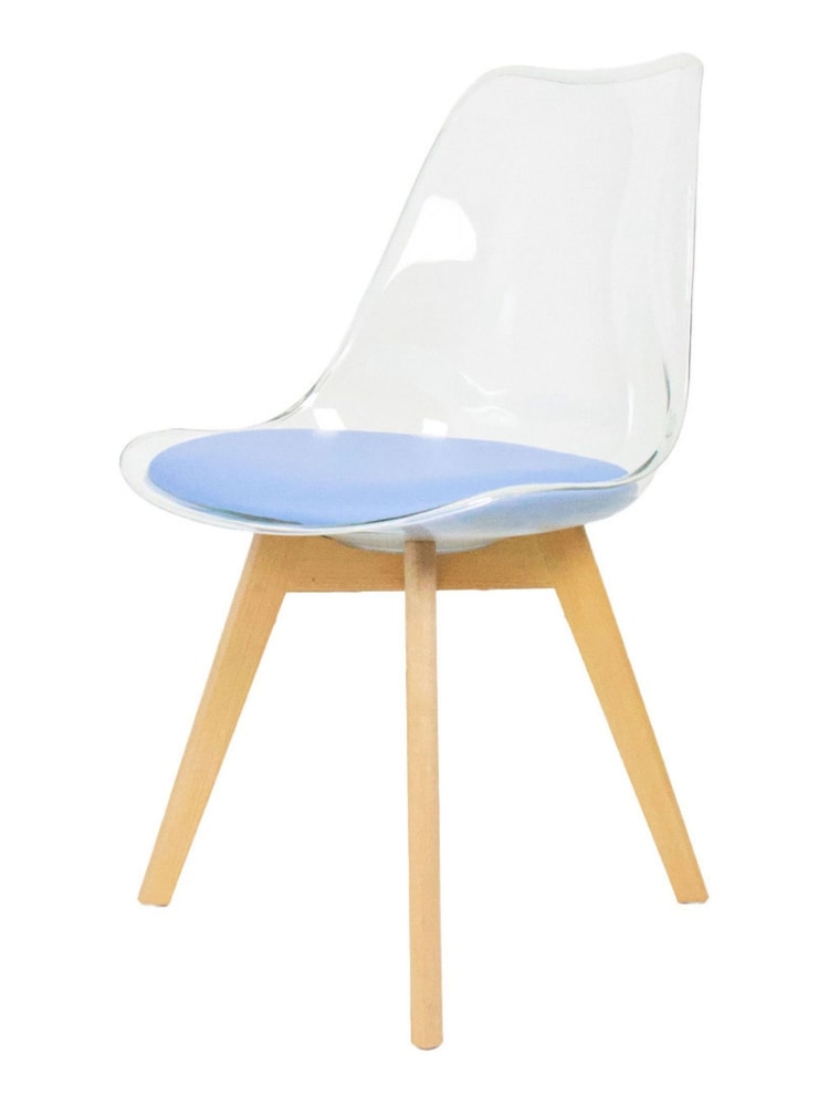 Fusion Living Blue Soho Clear Plastic Dining Chair with Squared Light Light Wood Leg Wood Legs - Image 2 of 6