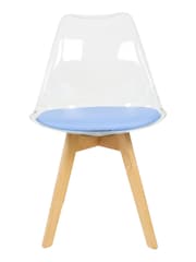 Fusion Living Blue Soho Clear Plastic Dining Chair with Squared Light Light Wood Leg Wood Legs - Image 3 of 6