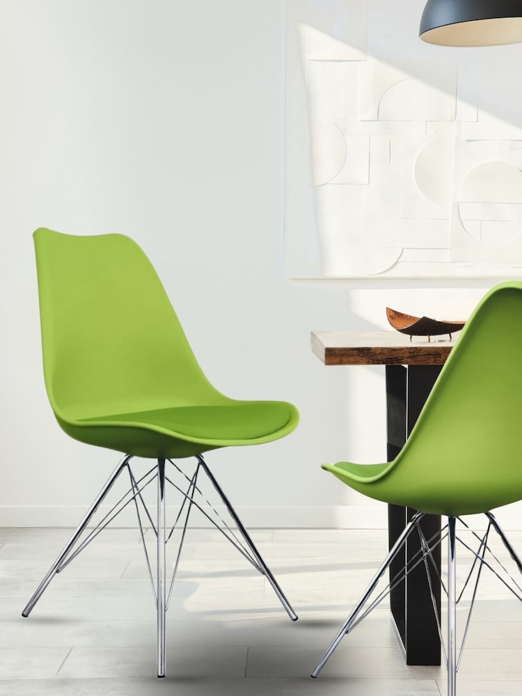 Fusion Living Green Soho Plastic Dining Chair with Squared Light Wood Chrome Leg Legs - Image 1 of 6
