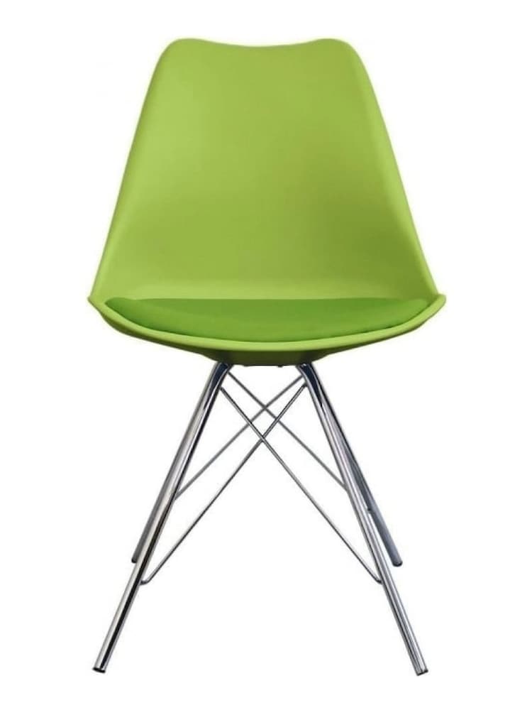 Fusion Living Green Soho Plastic Dining Chair with Squared Light Wood Chrome Leg Legs - Image 2 of 6