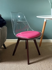 Fusion Living Bright Pink Soho Clear Plastic Dining Chair Dark Wood Leg Set of 2 - Image 1 of 6