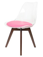Fusion Living Bright Pink Soho Clear Plastic Dining Chair with Squared Light Dark Wood Leg Wood Legs - Image 1 of 8