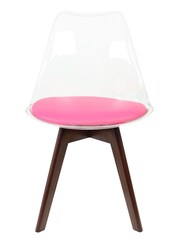Fusion Living Bright Pink Soho Clear Plastic Dining Chair with Squared Light Dark Wood Leg Wood Legs - Image 2 of 8
