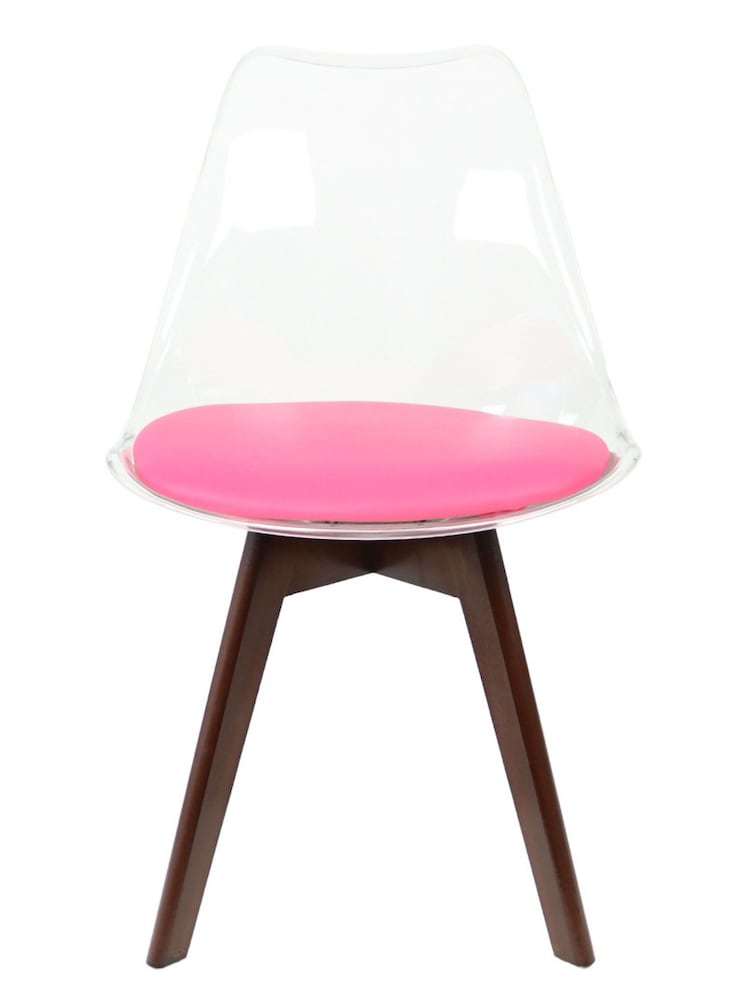 Fusion Living Bright Pink Soho Clear Plastic Dining Chair with Squared Light Dark Wood Leg Wood Legs - Image 2 of 8