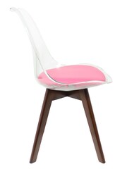 Fusion Living Bright Pink Soho Clear Plastic Dining Chair with Squared Light Dark Wood Leg Wood Legs - Image 3 of 8