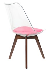 Fusion Living Bright Pink Soho Clear Plastic Dining Chair with Squared Light Dark Wood Leg Wood Legs - Image 4 of 8