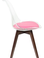 Fusion Living Bright Pink Soho Clear Plastic Dining Chair with Squared Light Dark Wood Leg Wood Legs - Image 6 of 8