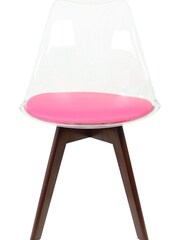 Fusion Living Bright Pink Soho Clear Plastic Dining Chair with Squared Light Dark Wood Leg Wood Legs - Image 7 of 8