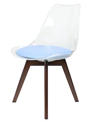 Fusion Living Blue Soho Clear Plastic Dining Chair with Squared Light Dark Wood Leg Wood Legs - Image 2 of 6