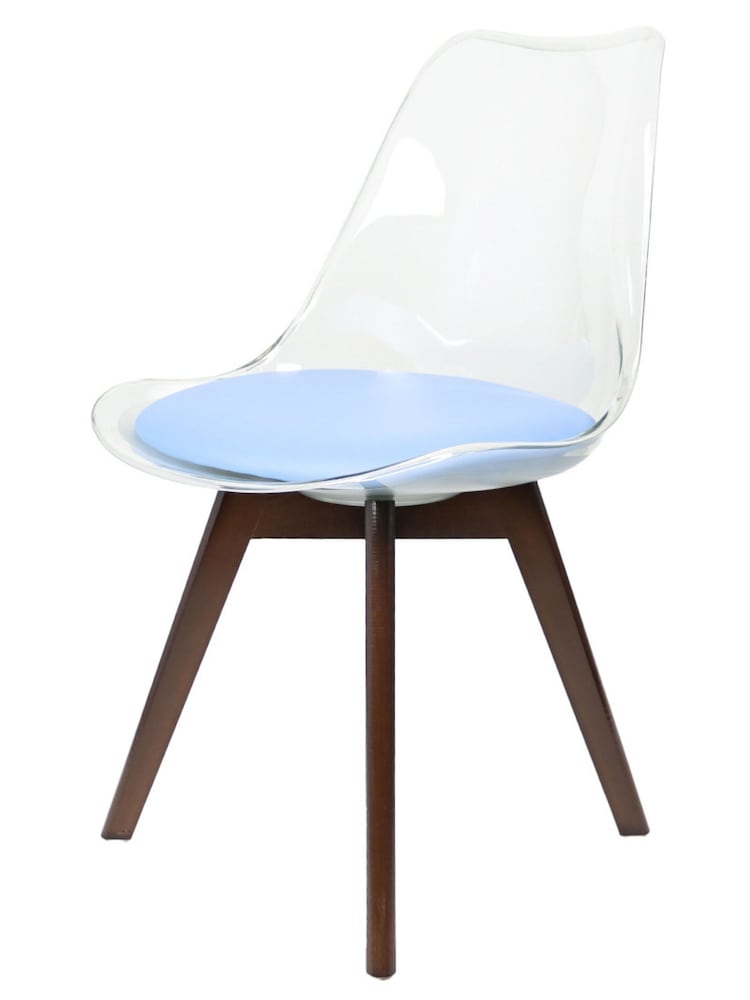 Fusion Living Blue Soho Clear Plastic Dining Chair with Squared Light Dark Wood Leg Wood Legs - Image 2 of 6