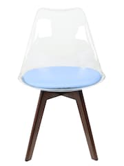 Fusion Living Blue Soho Clear Plastic Dining Chair with Squared Light Dark Wood Leg Wood Legs - Image 3 of 6