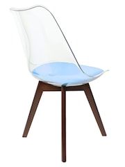 Fusion Living Blue Soho Clear Plastic Dining Chair with Squared Light Dark Wood Leg Wood Legs - Image 5 of 6