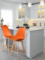Fusion Living Orange Soho Plastic Bar Stool with Dark Wood Legs - Image 1 of 6