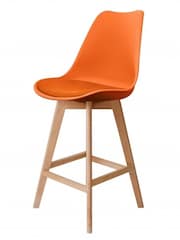 Fusion Living Orange Soho Plastic Bar Stool with Dark Wood Legs - Image 2 of 6